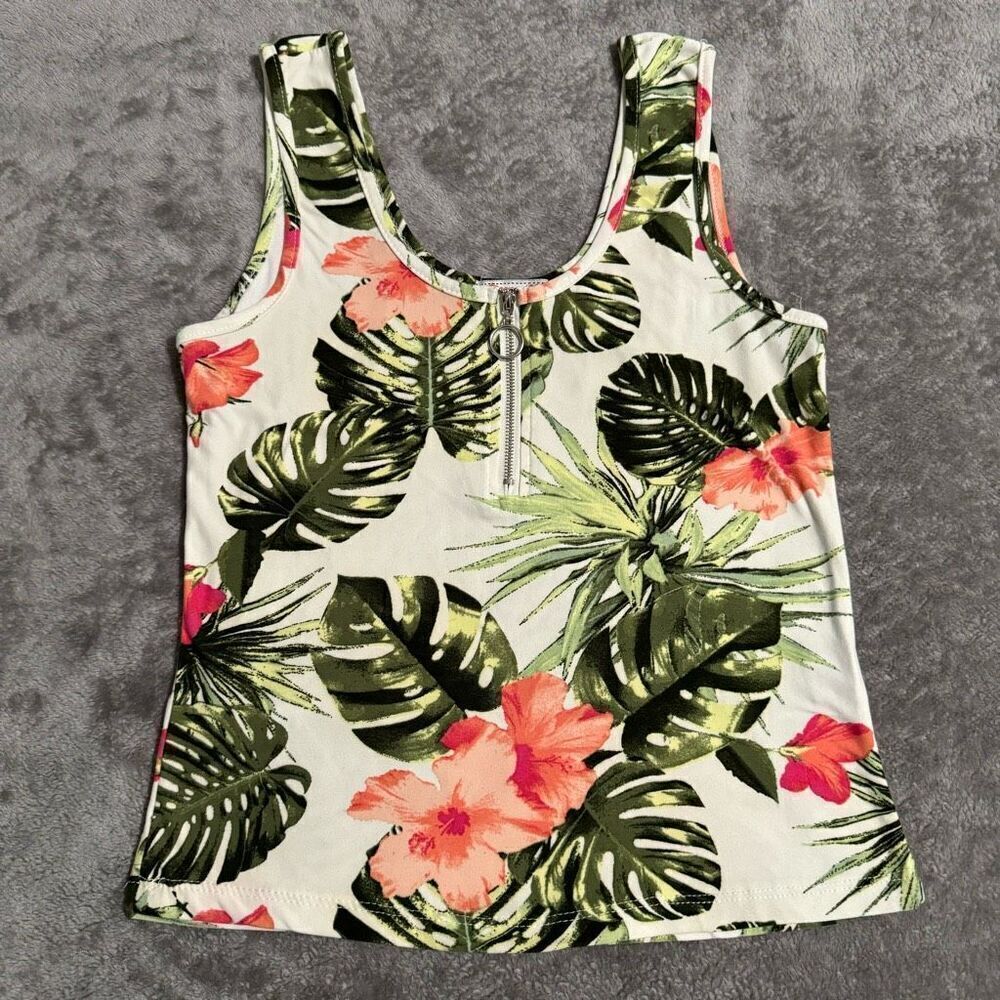 Y2K Orange Kiss Tropical Quarter Zip O-Ring Tank M